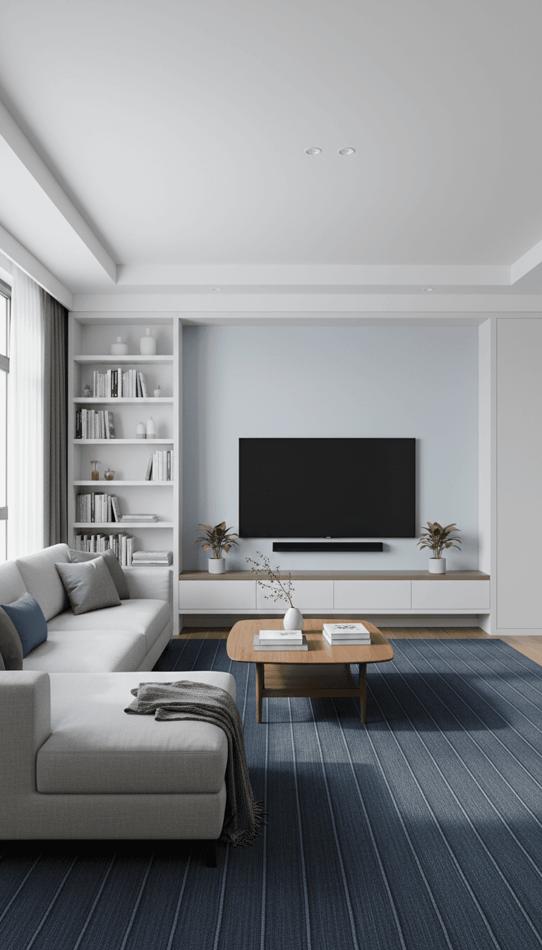 Living room left fresh and peaceful — floors vacuumed, surfaces dusted