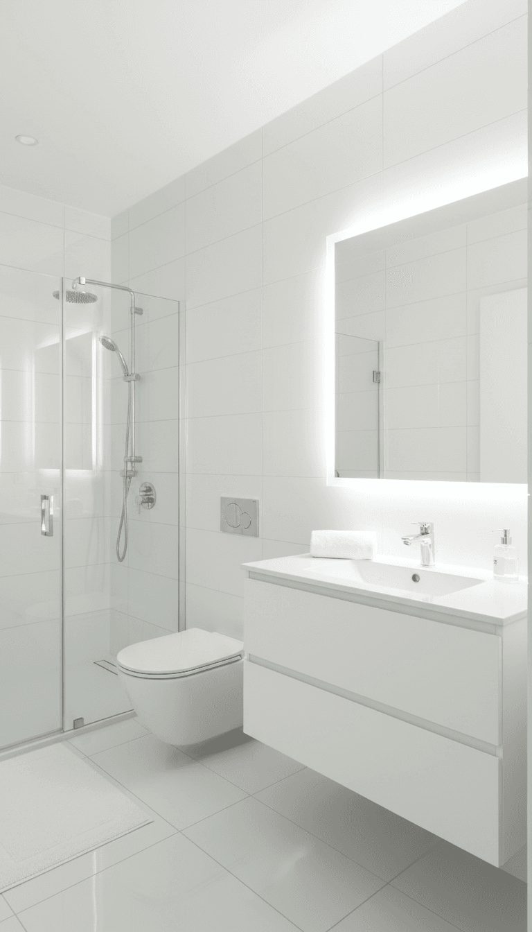 Bathroom sanitized to a shine — mirrors, tiles, and fixtures spotless