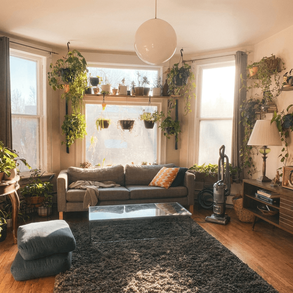 Living room carpet with crisp vacuum lines and fresh look